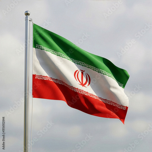 Iran National Flag Waving with Central Emblem in Soft Daylight