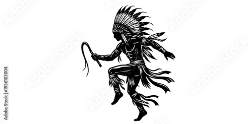 Native American Dancer in Traditional Attire Vector Illustration
