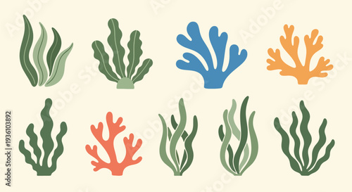 Colorful Seaweed and Coral Icons