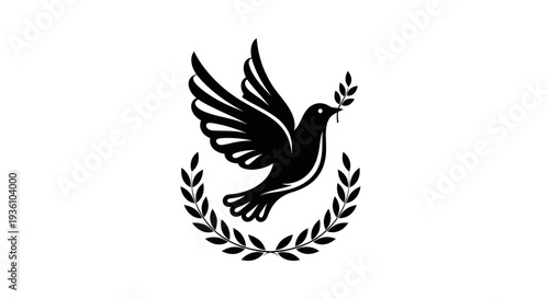 Flying dove with olive branch emblem