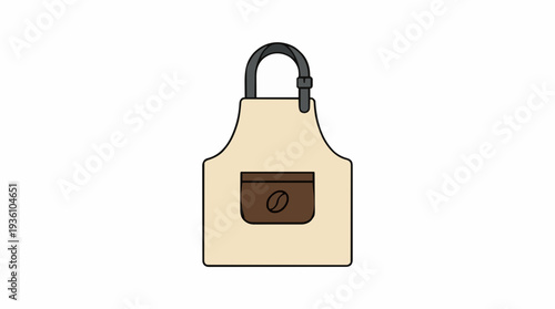 Beige colored apron with dark brown pocket and coffee bean icon isolated on white background
