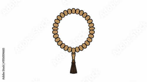 Islamic Prayer Beads With Tassel Detailed Close Up On White Background