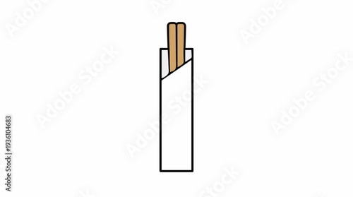 Simple illustration of chopsticks in a white paper wrapper on a white background with clean lines and minimalist design perfect for culinary themes