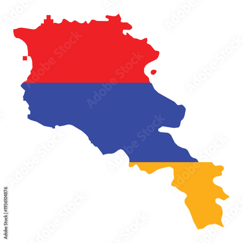 Map of Armenia in National Flag Colors Red Blue Orange