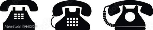 Vintage Telephone Icon Set – Retro Desk Phone Silhouette Collection Vector Illustration
