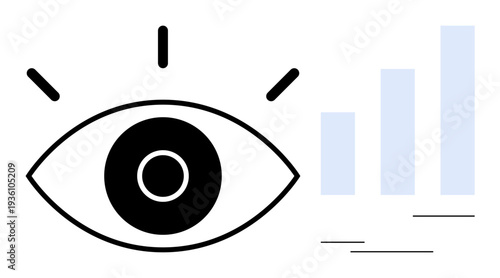 Visualization concept. Eye symbol paired with a bar graph showing data insights. Visualization enhances understanding, communication, and presentation. For analytics, reporting, design, business