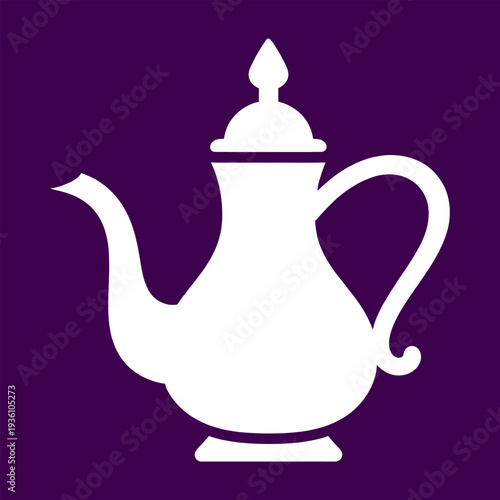 White Teapot Icon on Purple Background