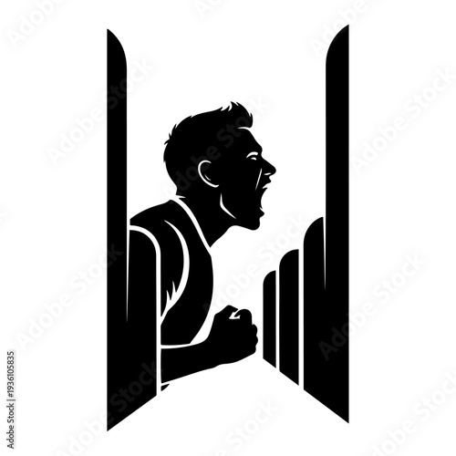 Passionate football fan shouting and cheering inside a stadium entrance tunnel