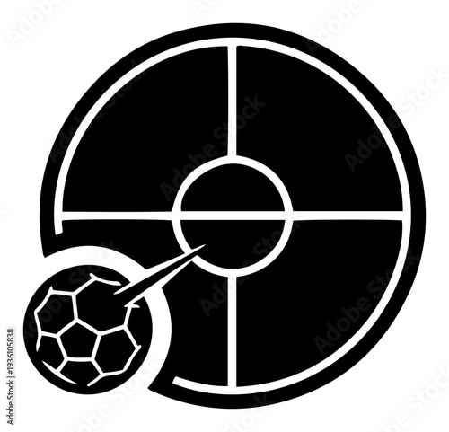Minimalist football design featuring a soccer ball and a circular stadium pitch line