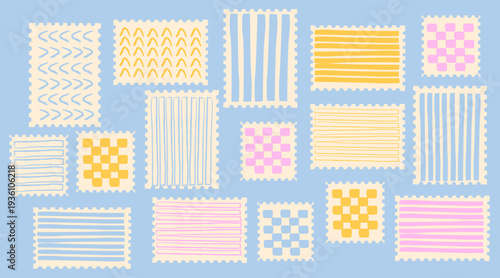 Postage Stamps Pattern Set Handdrawn