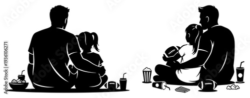 Father and child watching a sports game together with snacks