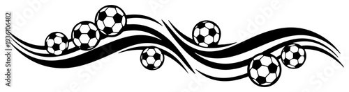 Wavy decorative line element with flying soccer balls