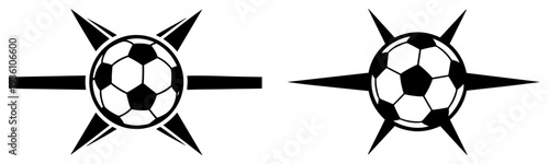 Stylized soccer ball emblem with sharp geometric star spikes in a vector design