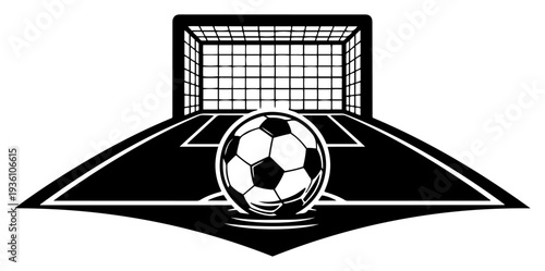 Soccer ball positioned in front of a football goal on the field