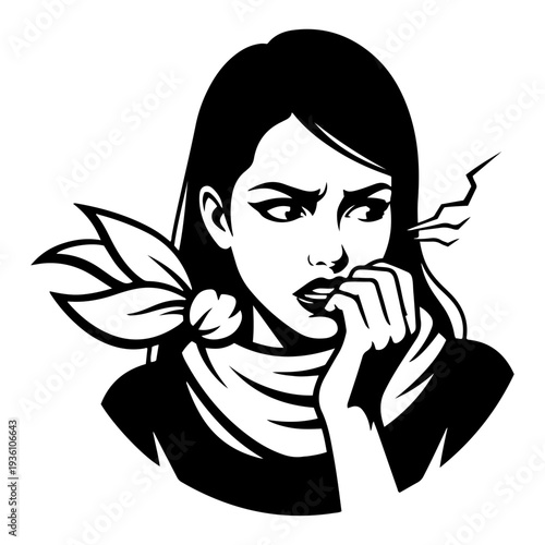 Anxious woman biting her nails with a worried and nervous expression