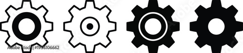 "Gear Cog Settings Icon Set with Outline and Filled Style Variations - Mechanical Engineering Symbols, Configuration Options Emblems, Preferences Adjustment Controls, Industrial Machinery UI UX Design