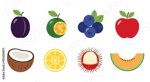 Colorful fruit assortment isolated on white