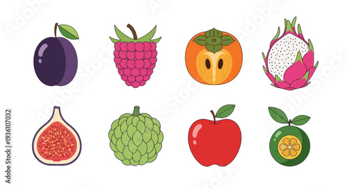 Colorful fruit collection isolated on white