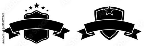 A pair of empty sports shields and banners for team logos or emblems