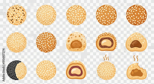 Assorted pastries and desserts displayed on a transparent background, showcasing various textures and fillings from a top-down viewpoint, file reference img_stzgj4_fx.svg