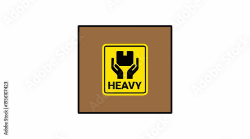 Brown Cardboard Shipping Box With Yellow Heavy Load Handling Symbol Indicating Fragile Item Protection And Logistics
