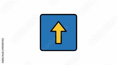 Blue square with yellow upward arrow symbol on white background