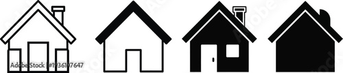 "House Home Icon Set with Outline and Filled Style Variations - Real Estate Building Symbols, Residential Property Emblems, Homepage Navigation Buttons, Architecture Structure UI UX Design Elements Ve