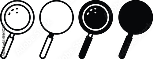 "Magnifying Glass Search Icon Set with Outline and Filled Style Variations - Zoom Lens Tool Symbols, Detective Investigation Emblems, Discovery Exploration Signs, UI UX Interface Design Elements Vecto