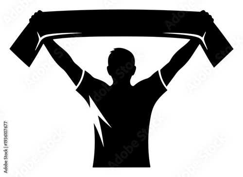 Football fan holding a scarf up in the air celebrating a victory