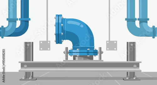Industrial Plumbing System Blue Pipes Elbow Joint Water Supply.