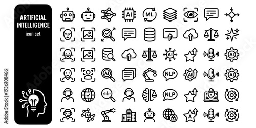 Artificial Intelligence Bold Line Icons-Robot Face Neural Network AI Chip Machine Learning Deep Learning Computer Vision Algorithm-15 AI Icon Set Vector - Artificial Intelligence Icons