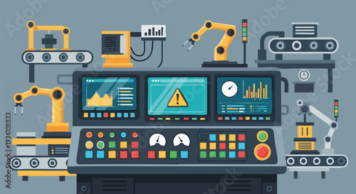 Industrial Automation Control Panel with Robotics.