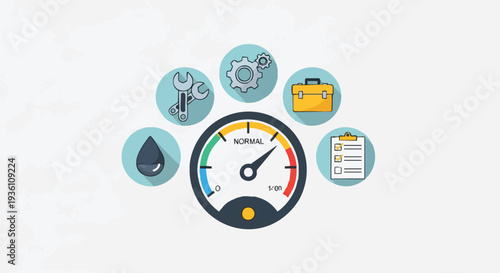Performance Meter with Tools and Checklist Icons.