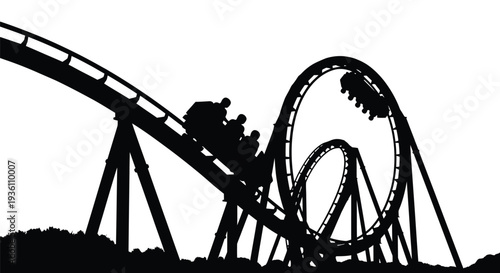 A thrilling roller coaster ride depicted in dark silhouette