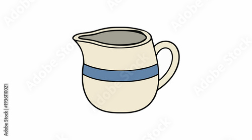 Creamer pitcher with blue stripe detail on white background kitchenware for serving liquids ceramic material with handle and spout