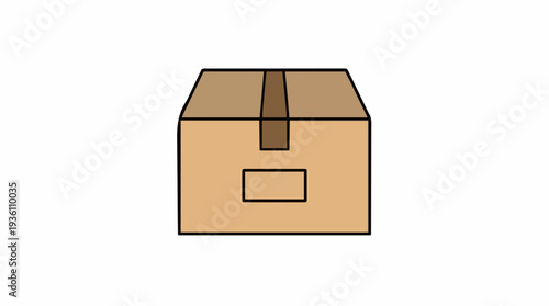 Simple brown cardboard shipping box with taped closure and label area isolated on white background clean studio shot