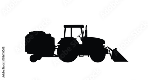 A black silhouette of a tractor pulling a trailer agricultural machinery silhouette