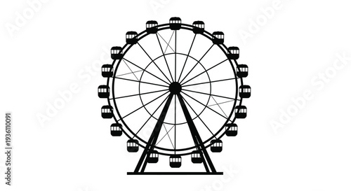 Black and white illustration of a large ferris wheel striking silhouette