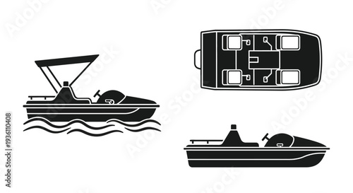Black silhouettes of various boats on water detailed design silhouette