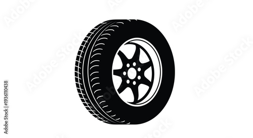 A black tire with a detailed spoke pattern bold silhouette