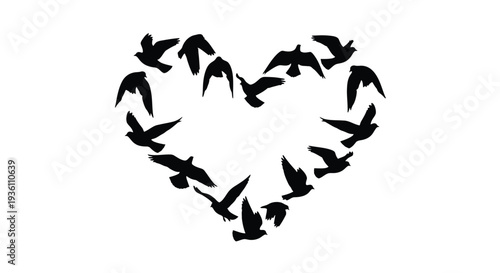 A flock of birds forming a heart shape a striking silhouette
