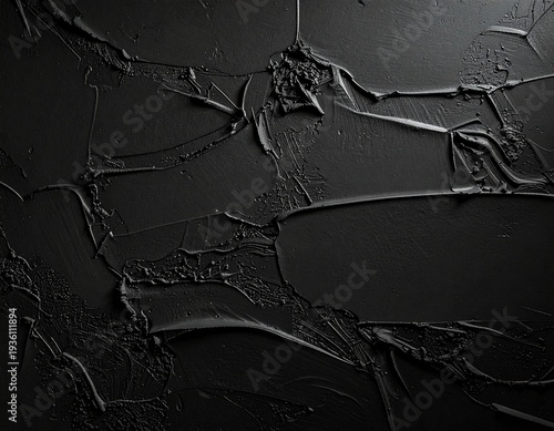 Black paint drips, cracks, and spreads across a dark surface
