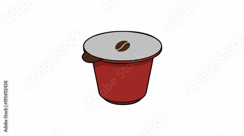 Single Serving Coffee Pod With Foil Lid And Embossed Coffee Bean Graphic On White Background