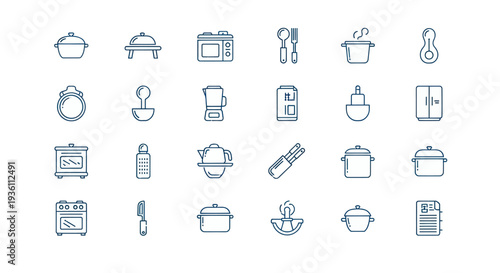 Kitchen utensil icons on white background