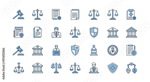 Legal icons law justice and medical symbols