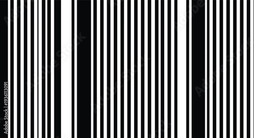 Abstract Black and White Barcode Pattern, Minimalist Vector Illustration of UPC Scanning Lines, Background Design for Retail and Digital Data