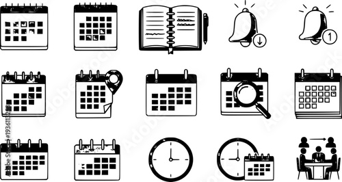 Callendar icon. Calendar planner icon collection. Reminder organizer event signs. Calendar notification icon. Business plan schedule. Stock vector 