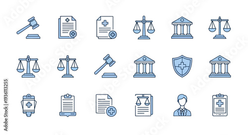 Medical law and legal system icons
