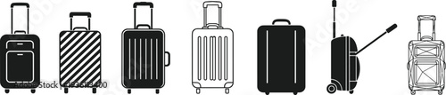 Vector Set of Travel Luggage Icons, Suitcase Silhouettes and Line Art Illustrations for Tourism, Vacation, and Business Trip Graphic Design Elements
