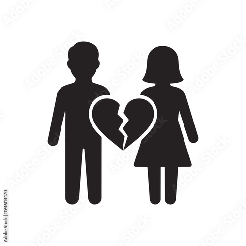 Symbolic representation of a couple with a broken heart between them representing relationship issues